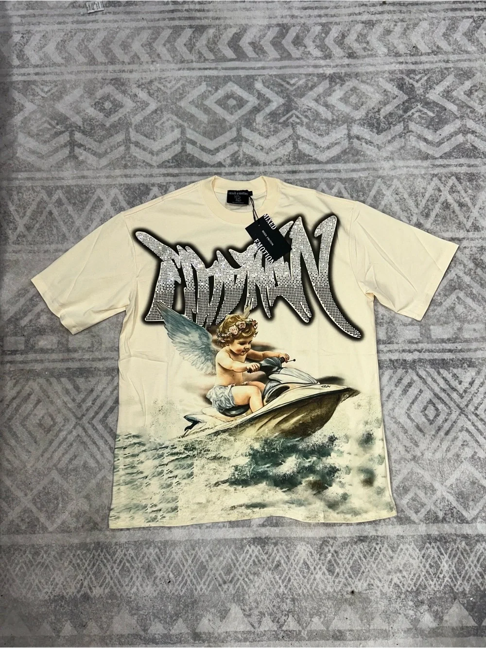 Men’s Cream Graphic Tee - Angel Wave Print